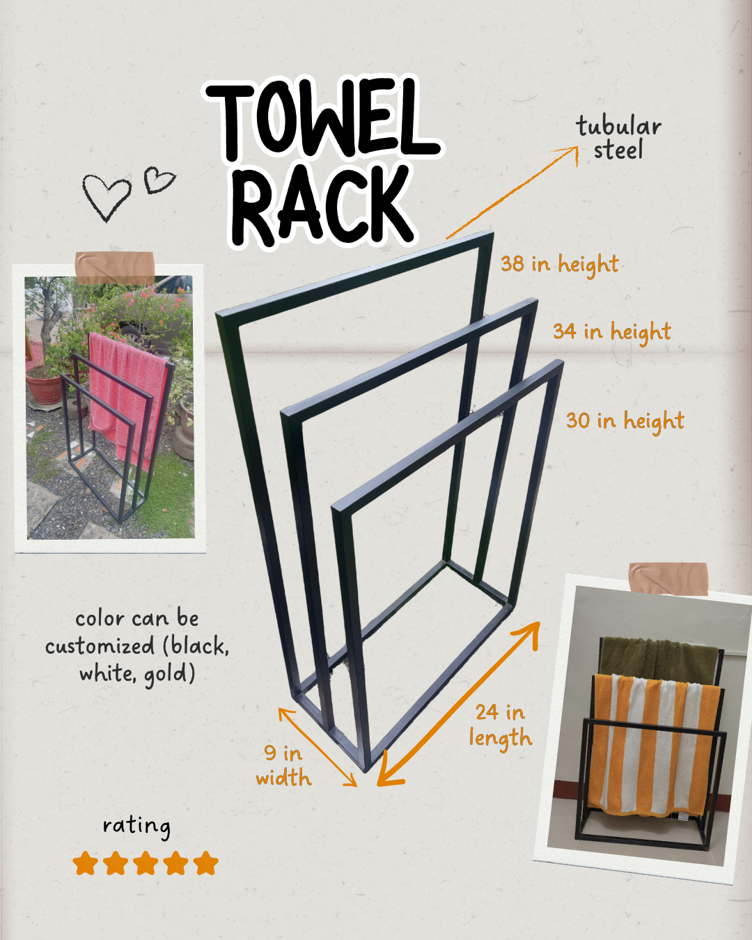 3-TIER FREESTANDING TOWEL RACK